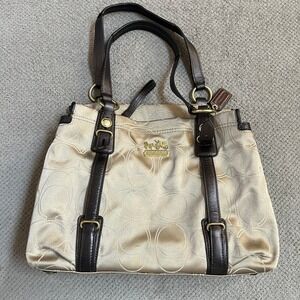 Vintage 2000s Coach Madison Op Art Sateen Sophia Satchel Bag Gold Brown 15402